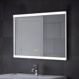 Large Rectangular Frameless Anti-Fog LED Vanity Mirror with Clock Bathroom Mirrors Living and Home 