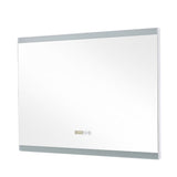 Large Rectangular Frameless Anti-Fog LED Vanity Mirror with Clock Bathroom Mirrors Living and Home 