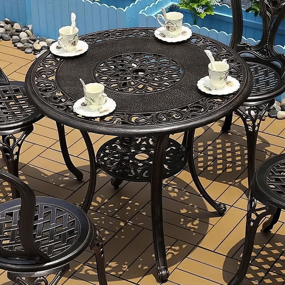 iron patio table with umbrella hole Kozyard 37" Square Outdoor Dining for 4, Table Hole, Steel Frame with Wood-Look Top, Heavy Duty Patio Table for Backyard, 26.6 (floor to apron height) Arm Chair Rocking Chairs Round Wrought Iron
