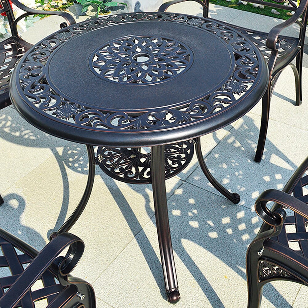 folding patio table with umbrella hole uk Black Cast Aluminum Round Patio Dining Table with Umbrella Hole – Living and Home