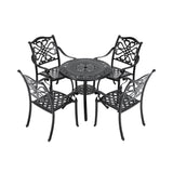 Black Cast Aluminum Round Patio Dining Table with Umbrella Hole Garden Dining Tables Living and Home 