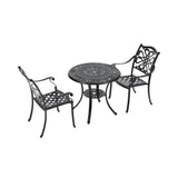 Black Cast Aluminum Round Patio Dining Table with Umbrella Hole Garden Dining Tables Living and Home 