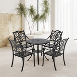 Black Cast Aluminum Round Patio Dining Table with Umbrella Hole Garden Dining Tables Living and Home 
