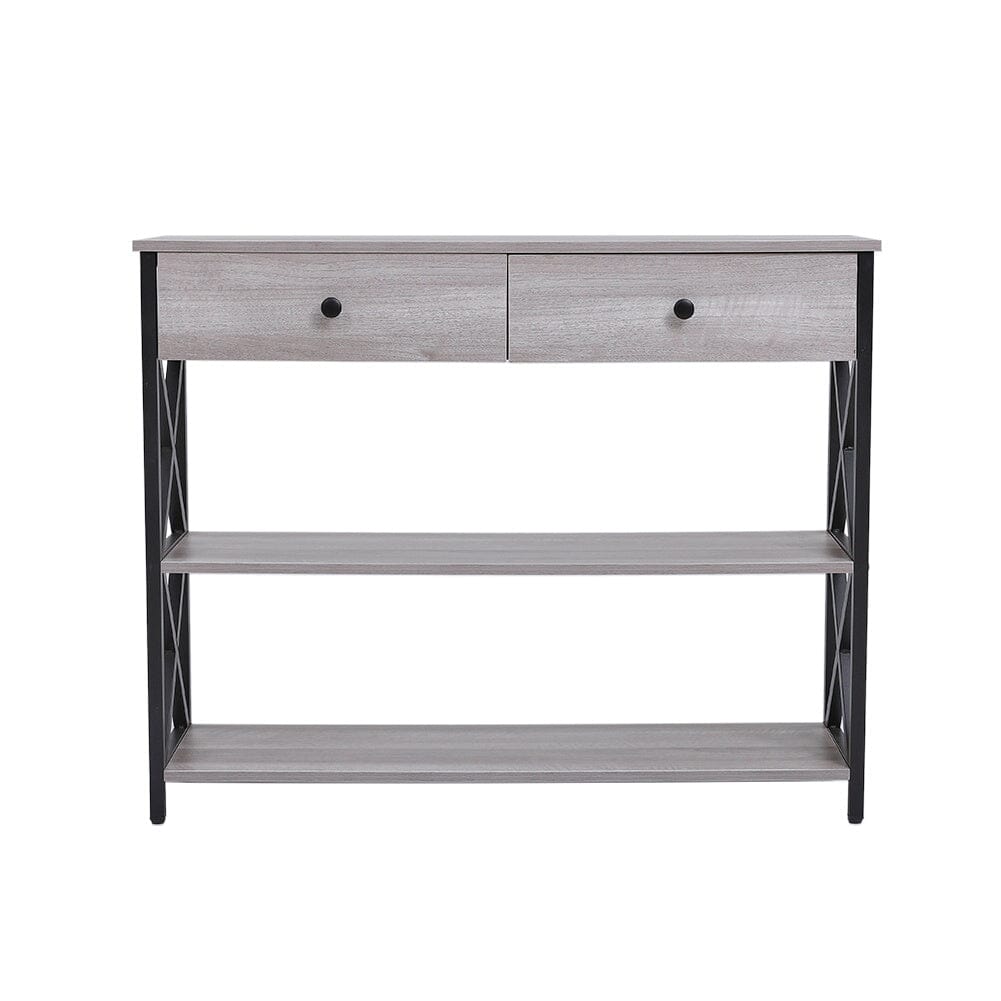 100 cm W Rustic Grey Narrow Wooden Console Table with Drawers Console Tables Living and Home 