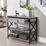 100 cm W Rustic Grey Narrow Wooden Console Table with Drawers Console Tables Living and Home 