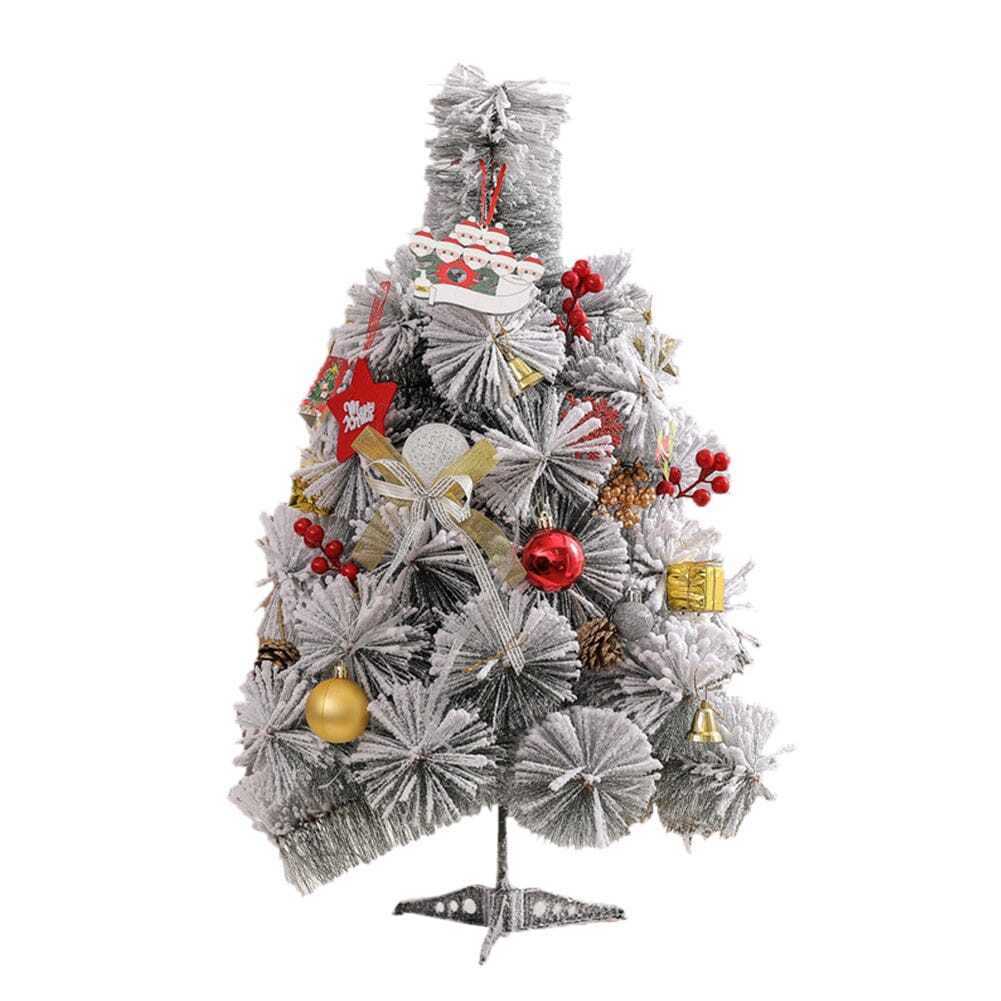 60cm Snow-Flocked Pine Needle DIY Christmas Tree with Ornaments &amp; Warm Light String Living and Home 