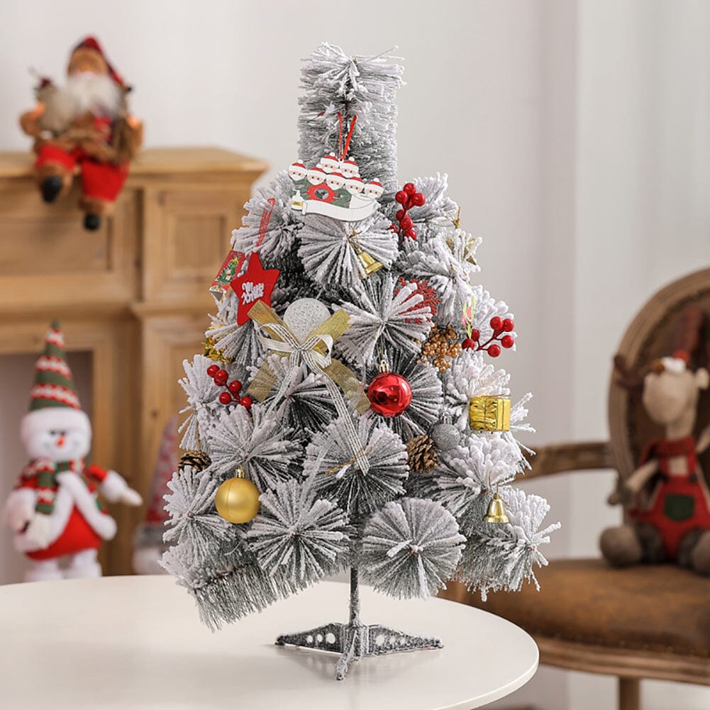 60cm Snow-Flocked Pine Needle DIY Christmas Tree with Ornaments &amp; Warm Light String Living and Home 