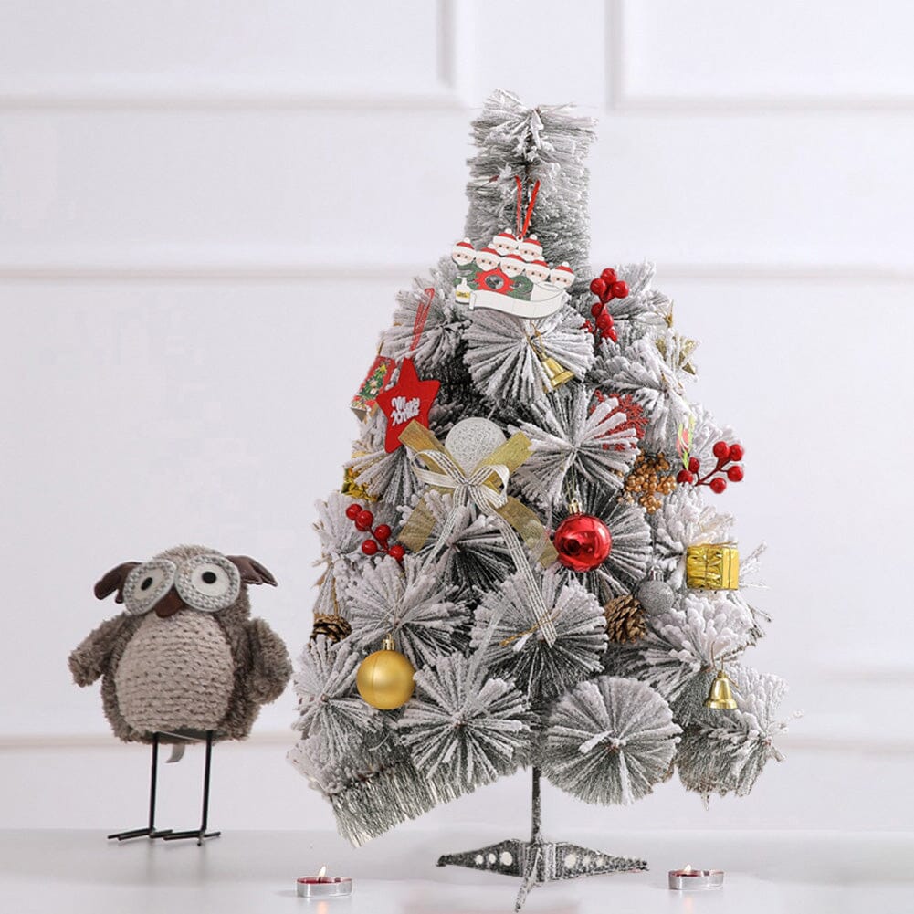 60cm Snow-Flocked Pine Needle DIY Christmas Tree with Ornaments &amp; Warm Light String Living and Home 