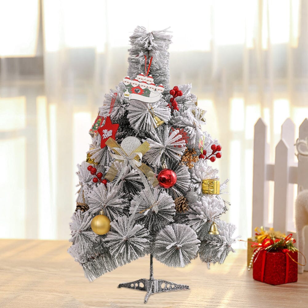 60cm Snow-Flocked Pine Needle DIY Christmas Tree with Ornaments &amp; Warm Light String Living and Home 