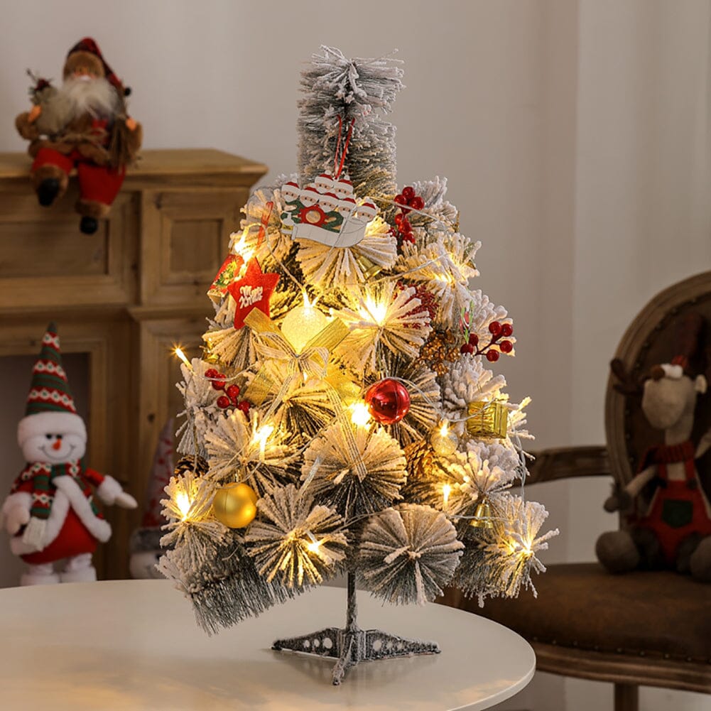 60cm Snow-Flocked Pine Needle DIY Christmas Tree with Ornaments &amp; Warm Light String Living and Home 