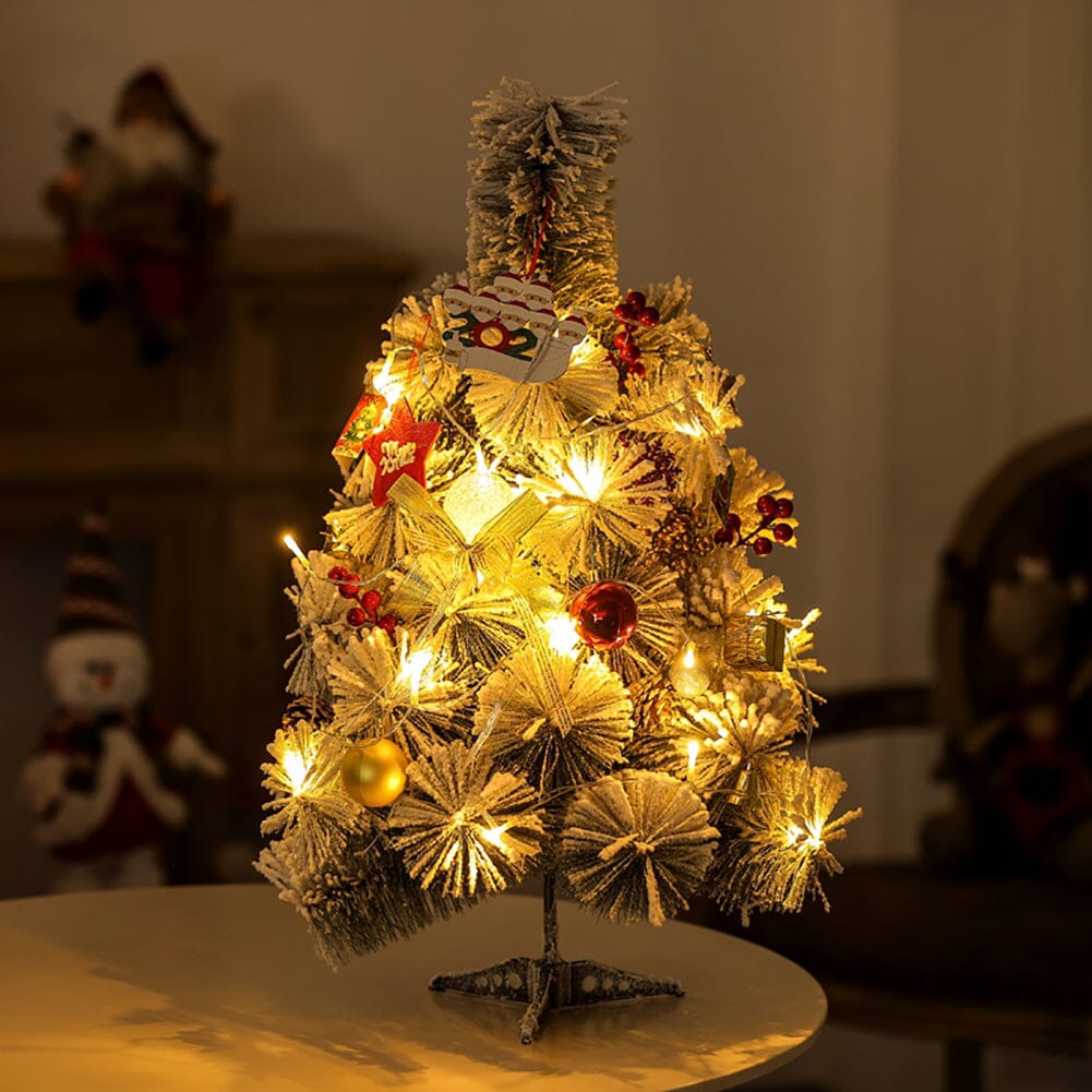 60cm Snow-Flocked Pine Needle DIY Christmas Tree with Ornaments &amp; Warm Light String Living and Home 