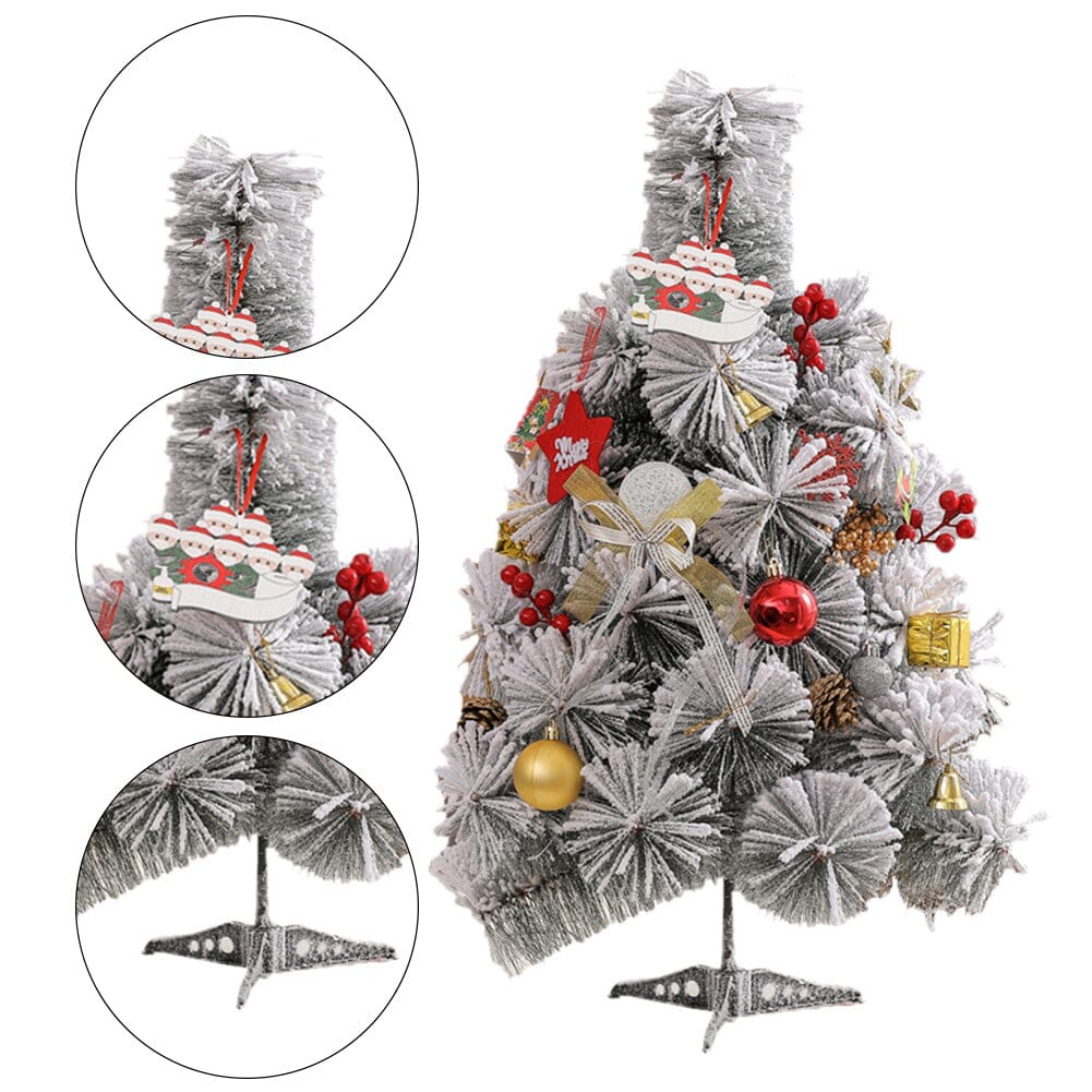 60cm Snow-Flocked Pine Needle DIY Christmas Tree with Ornaments &amp; Warm Light String Living and Home 