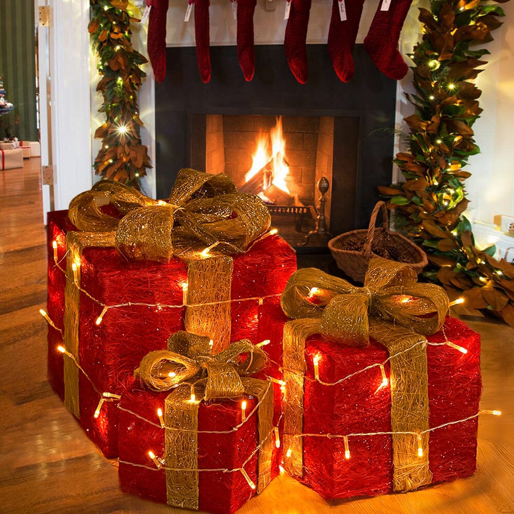3pcs Christmas Gift Box Accessory Set with Light Strips Living and Home 