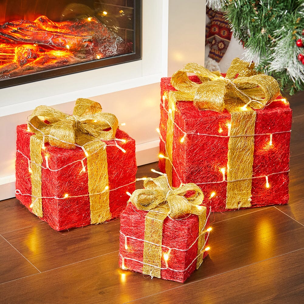 3pcs Christmas Gift Box Accessory Set with Light Strips Living and Home 