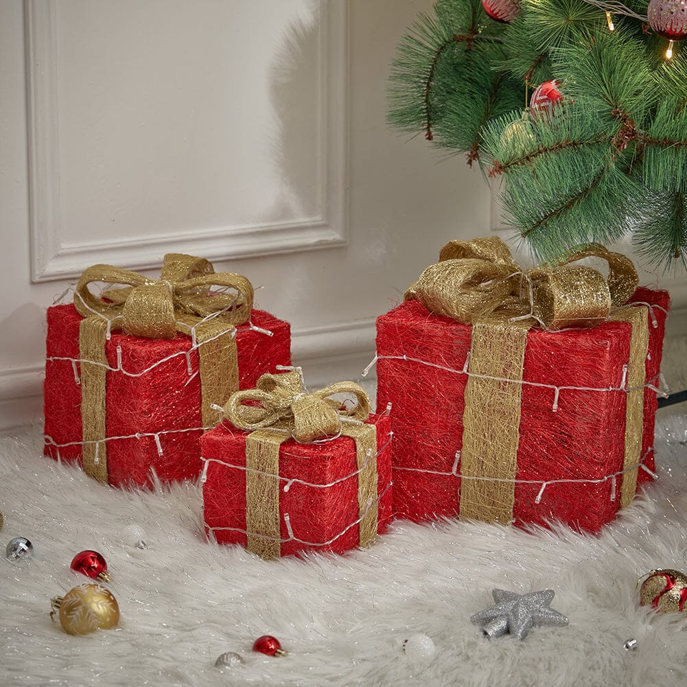 3pcs Christmas Gift Box Accessory Set with Light Strips Living and Home 