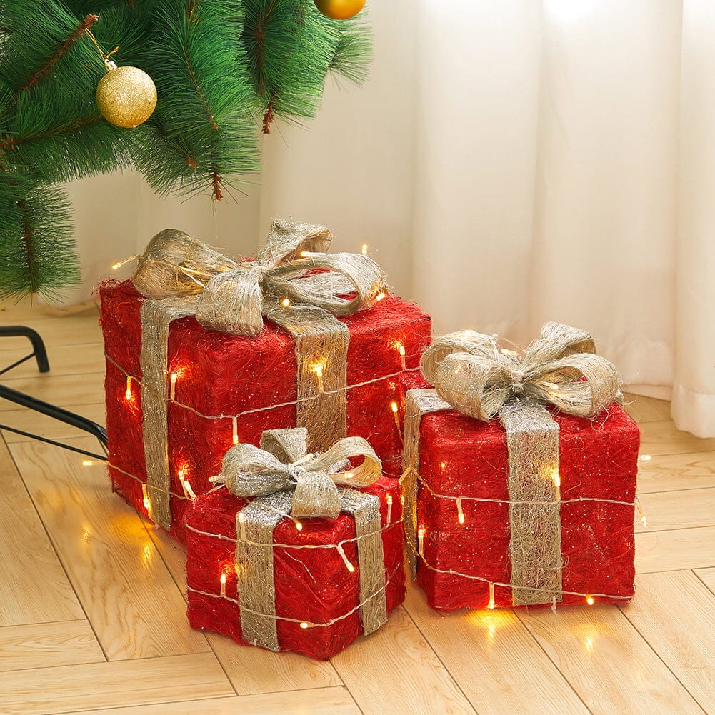 ‍Pre-Lit White Christmas Gift Box Set with Warm Lights (100% off) Living and Home 
