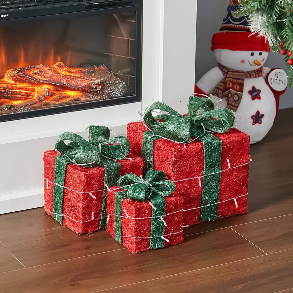 Pre-Lit Green Christmas Gift Box Set with Warm Lights Christmas Living and Home 