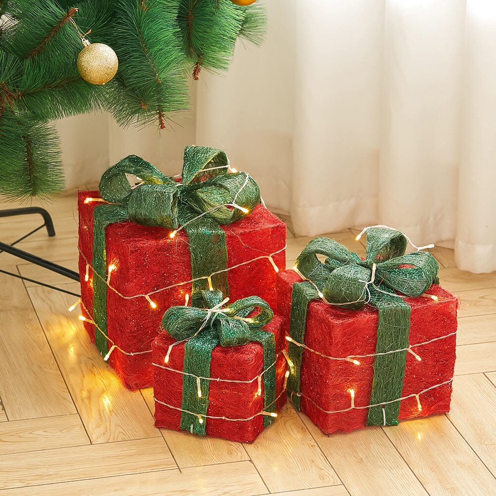 ‍Pre-Lit Green Christmas Gift Box Set with Warm Lights (100% off) Living and Home 