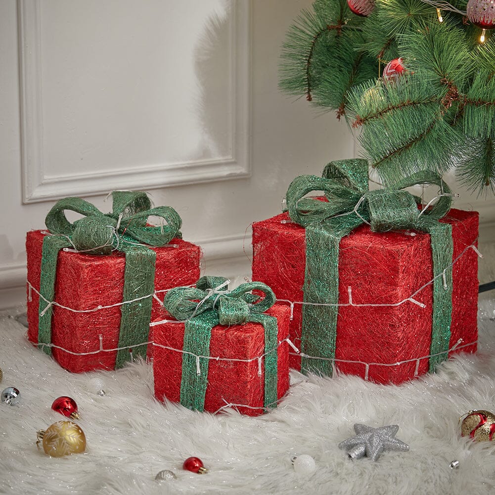 Pre-Lit Green Christmas Gift Box Set with Warm Lights Christmas Living and Home 