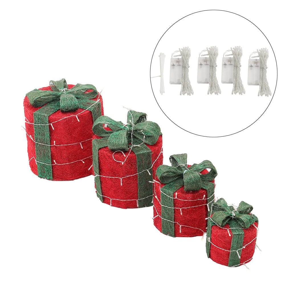 Christmas Gift Box Set with LED Lights - 4 Pieces (15/20/25/30cm) Living and Home 