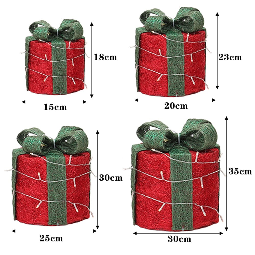 Christmas Gift Box Set with LED Lights - 4 Pieces (15/20/25/30cm) Living and Home 