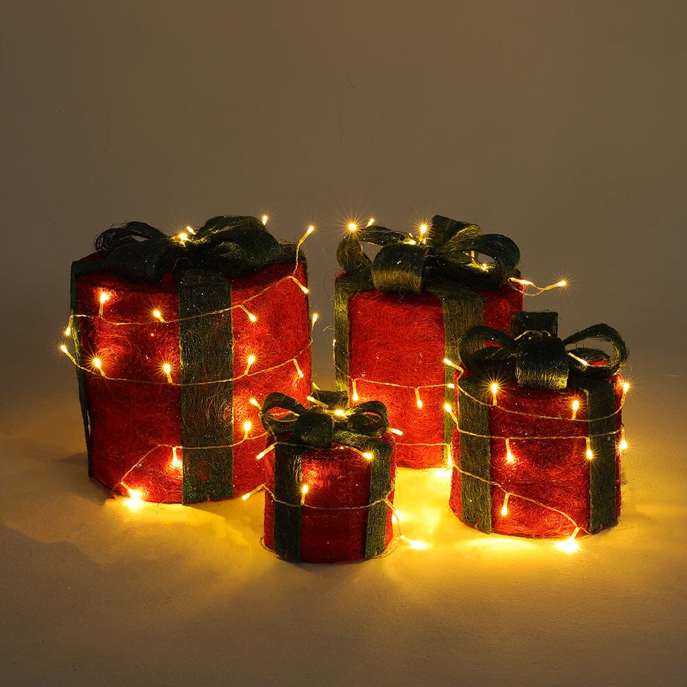 Christmas Gift Box Set with LED Lights - 4 Pieces (15/20/25/30cm) Living and Home 