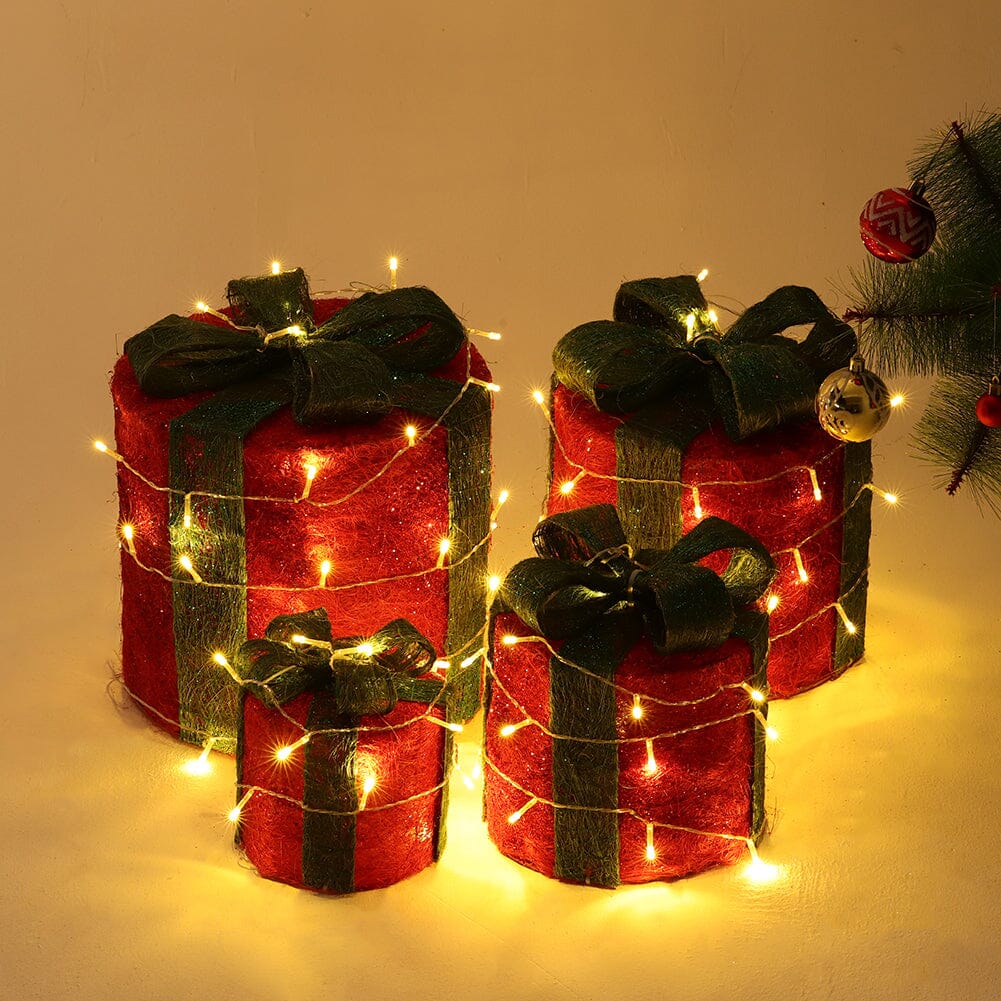 Christmas Gift Box Set with LED Lights - 4 Pieces (15/20/25/30cm) Living and Home 