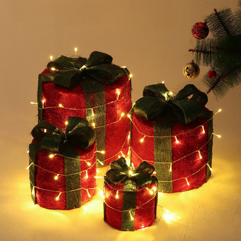 Christmas Gift Box Set with LED Lights - 4 Pieces (15/20/25/30cm) Living and Home 