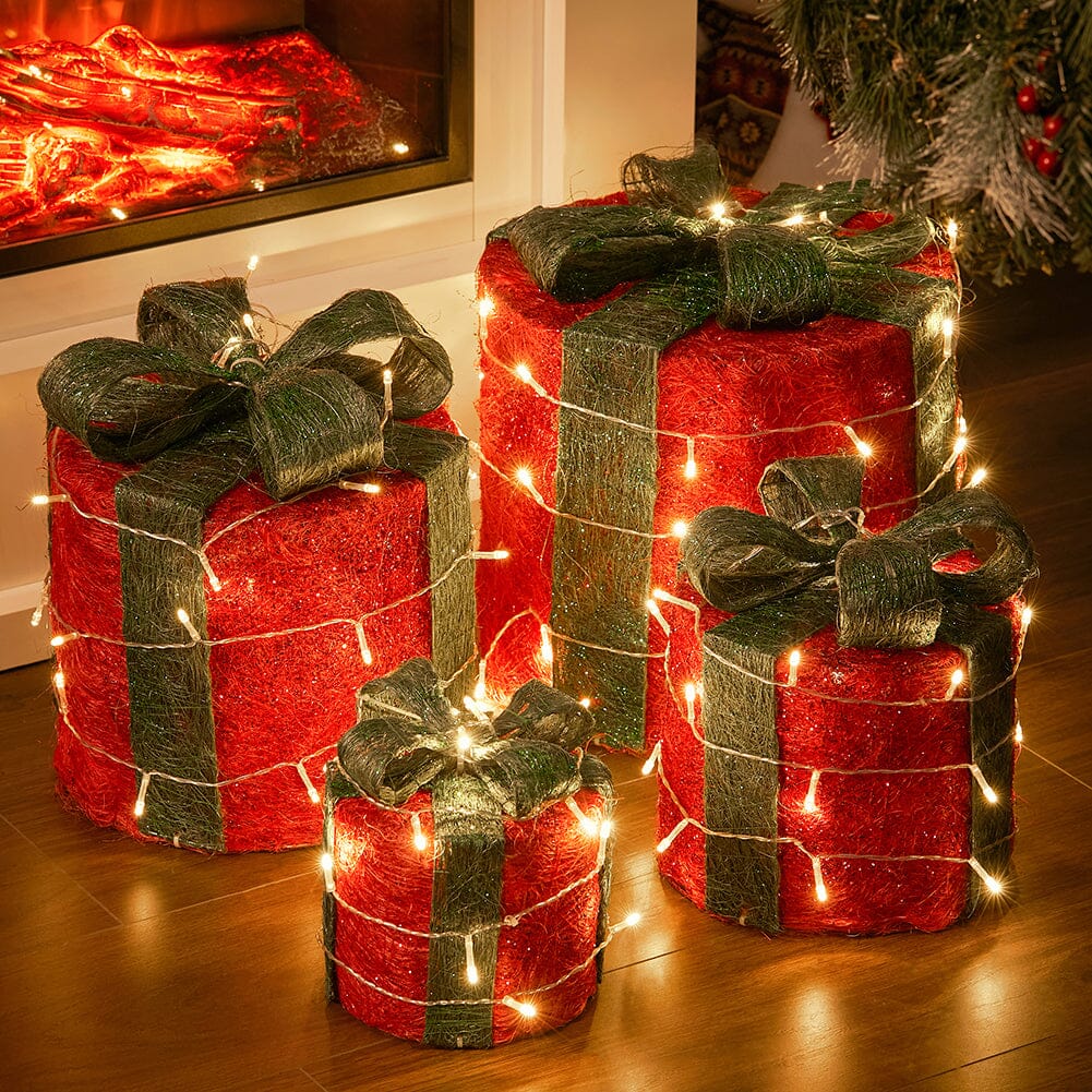 Christmas Gift Box Set with LED Lights - 4 Pieces (15/20/25/30cm) Living and Home 
