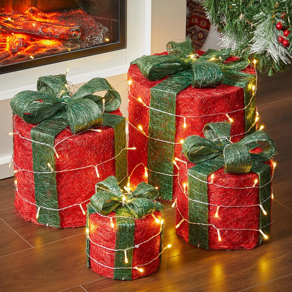 Christmas Gift Box Set with LED Lights - 4 Pieces (15/20/25/30cm) Living and Home 
