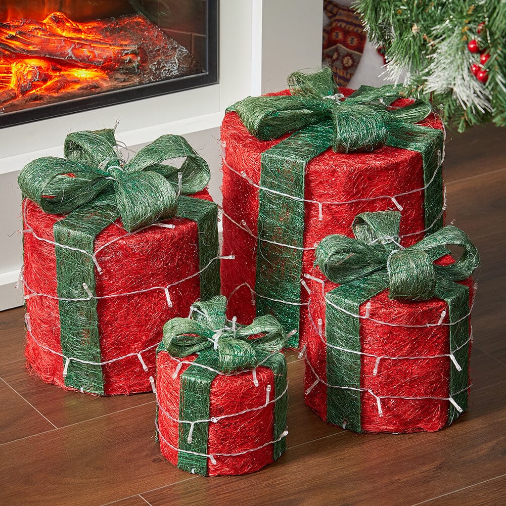 Christmas Gift Box Set with LED Lights - 4 Pieces (15/20/25/30cm) Living and Home 