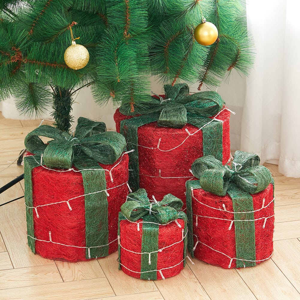Christmas Gift Box Set with LED Lights - 4 Pieces (15/20/25/30cm) Living and Home 