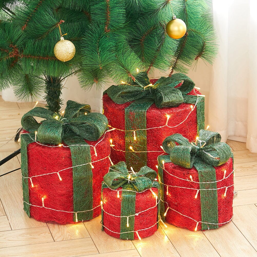Christmas Gift Box Set with LED Lights - 4 Pieces (15/20/25/30cm) Living and Home 