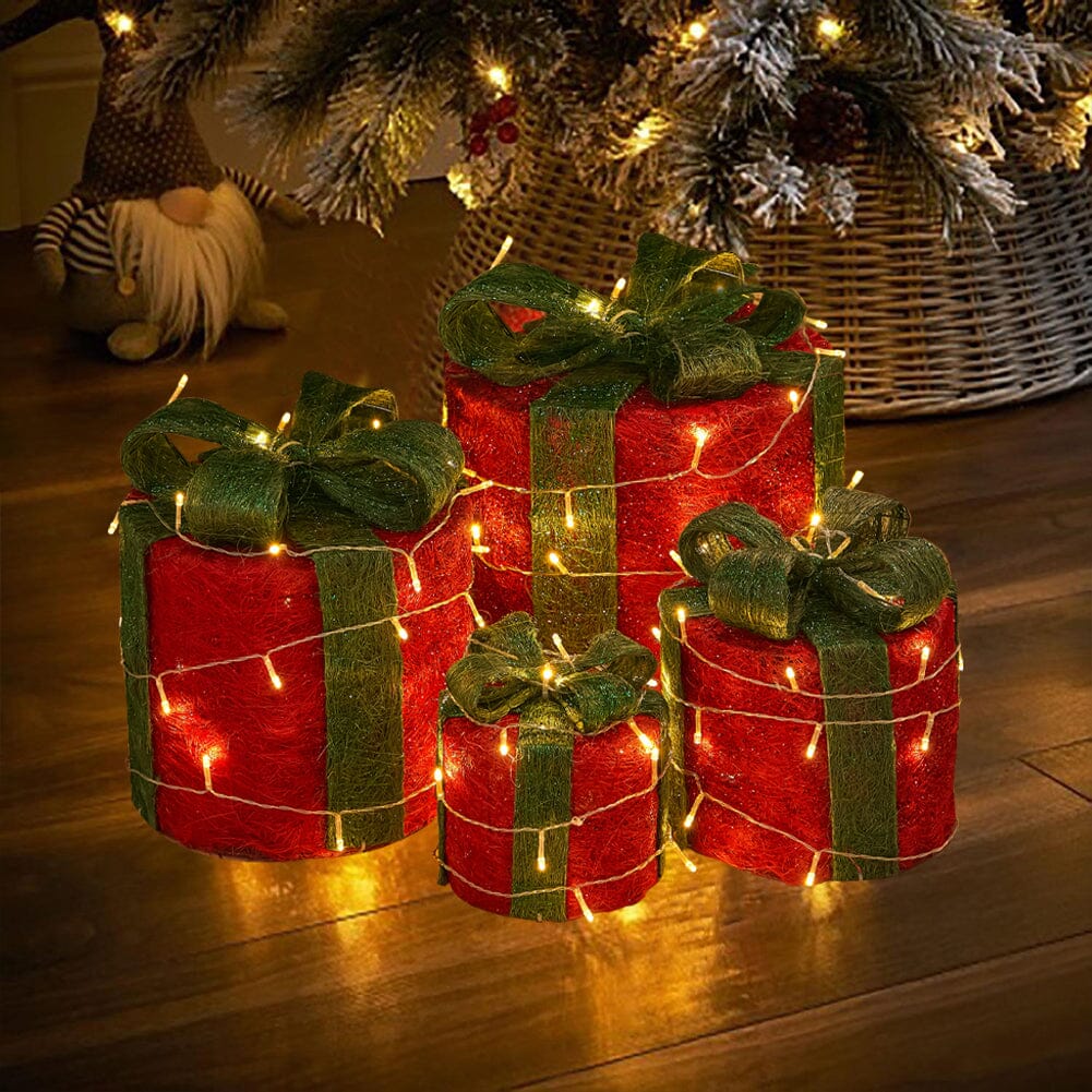 Christmas Gift Box Set with LED Lights - 4 Pieces (15/20/25/30cm) Living and Home 