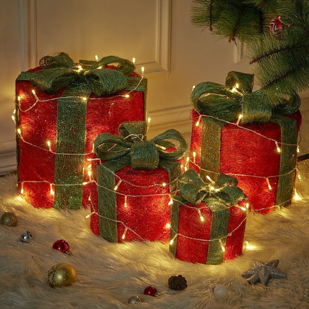Christmas Gift Box Set with LED Lights - 4 Pieces (15/20/25/30cm) Living and Home 