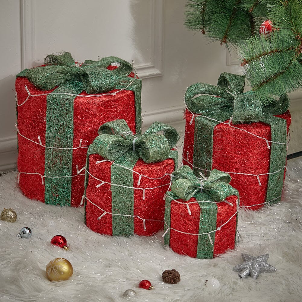 Christmas Gift Box Set with LED Lights - 4 Pieces (15/20/25/30cm) Living and Home 