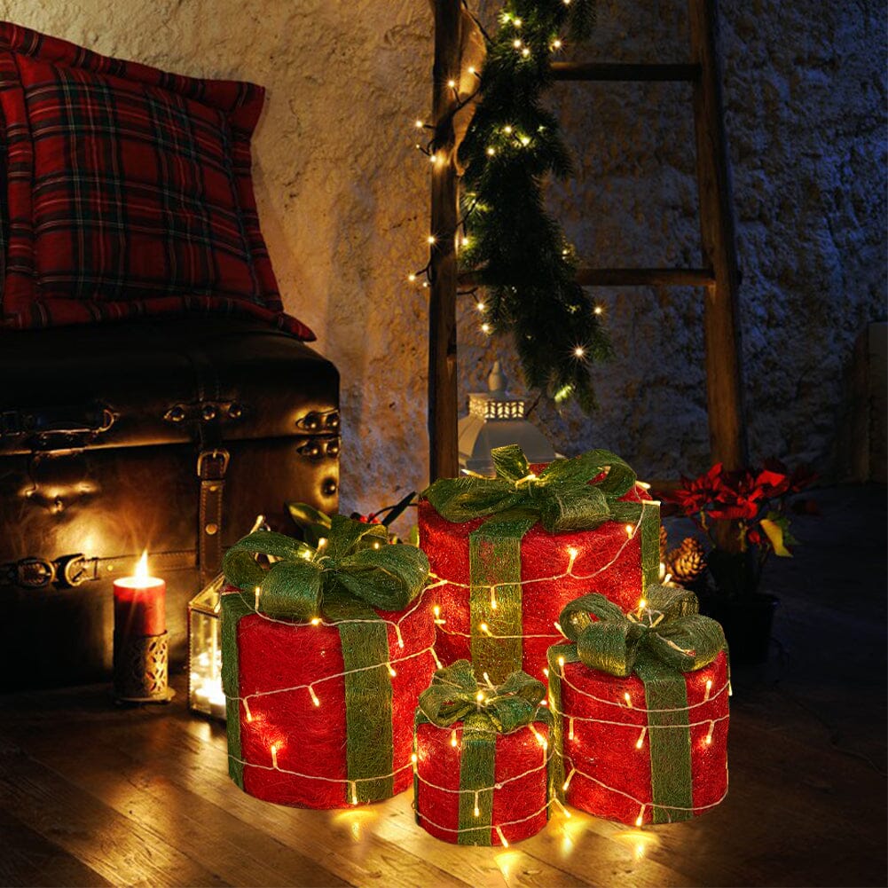 Christmas Gift Box Set with LED Lights - 4 Pieces (15/20/25/30cm) Living and Home 