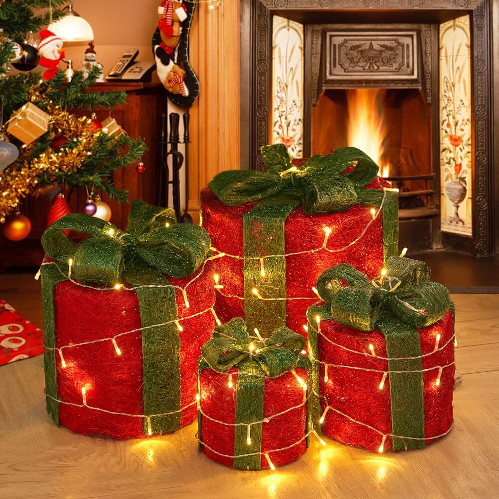 Christmas Gift Box Set with LED Lights - 4 Pieces (15/20/25/30cm) Living and Home 