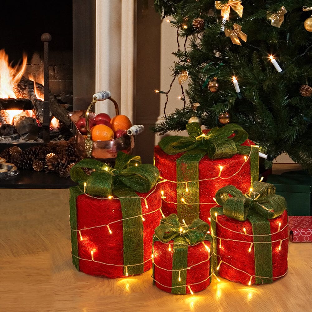 Christmas Gift Box Set with LED Lights - 4 Pieces (15/20/25/30cm) Living and Home 