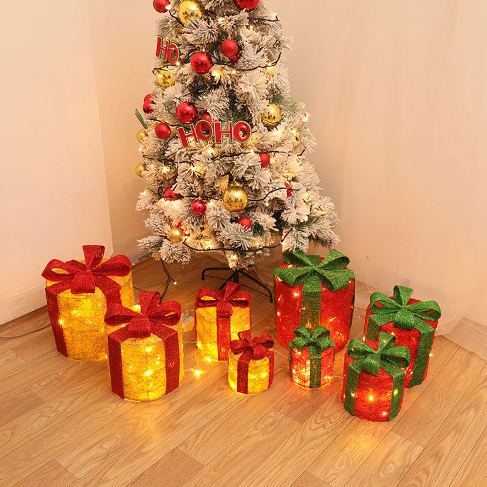 Christmas Gift Box Set with LED Lights - 4 Pieces (15/20/25/30cm) Living and Home 