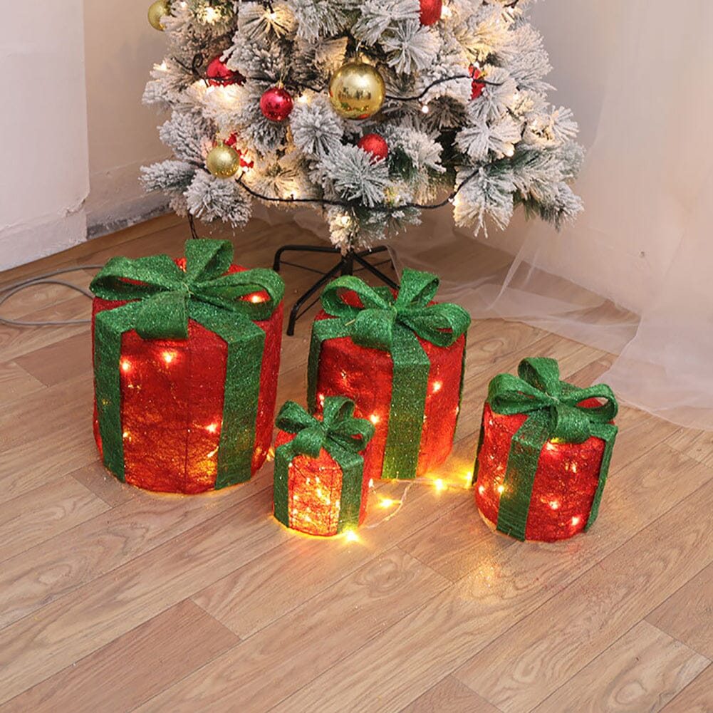 Christmas Gift Box Set with LED Lights - 4 Pieces (15/20/25/30cm) Living and Home 