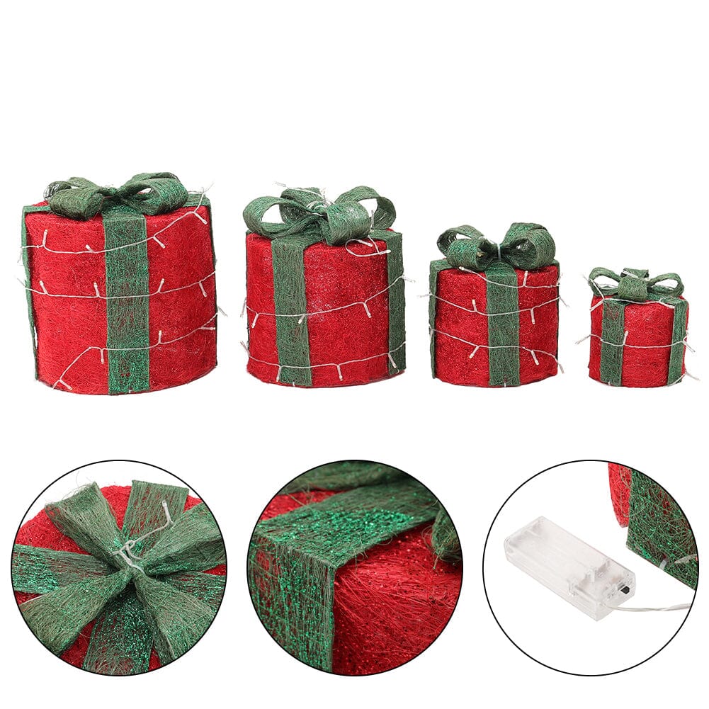 Christmas Gift Box Set with LED Lights - 4 Pieces (15/20/25/30cm) Living and Home 