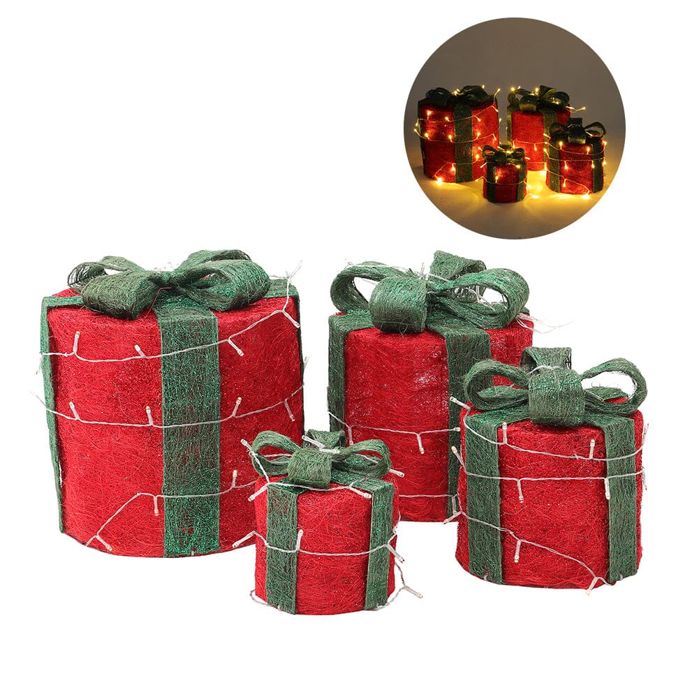 Christmas Gift Box Set with LED Lights - 4 Pieces (15/20/25/30cm) Living and Home 