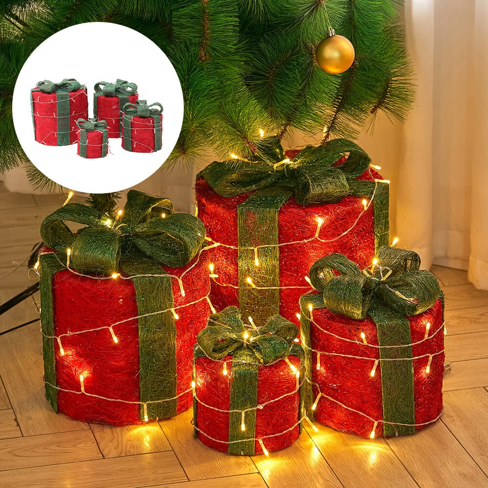 Christmas Gift Box Set with LED Lights - 4 Pieces (15/20/25/30cm) Living and Home 