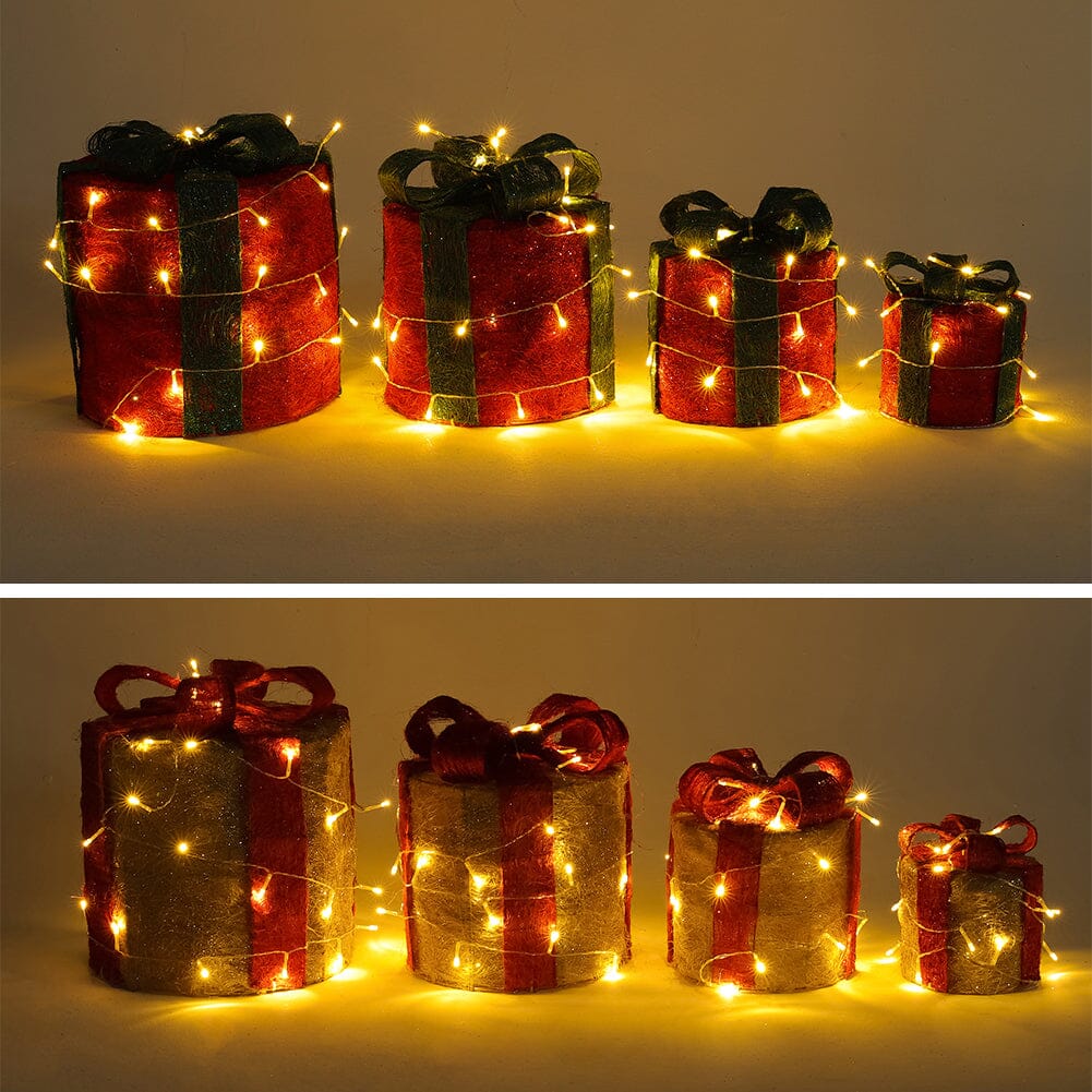 Christmas Gift Box Set with LED Lights - 4 Pieces (15/20/25/30cm) Living and Home 