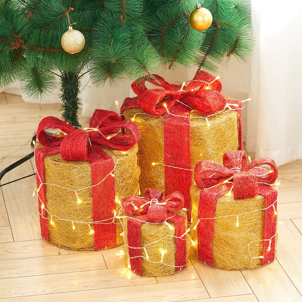 4-Piece Lighted Gold Jute Christmas Round Ornaments (15/20/25/30cm) Lightsin UK 