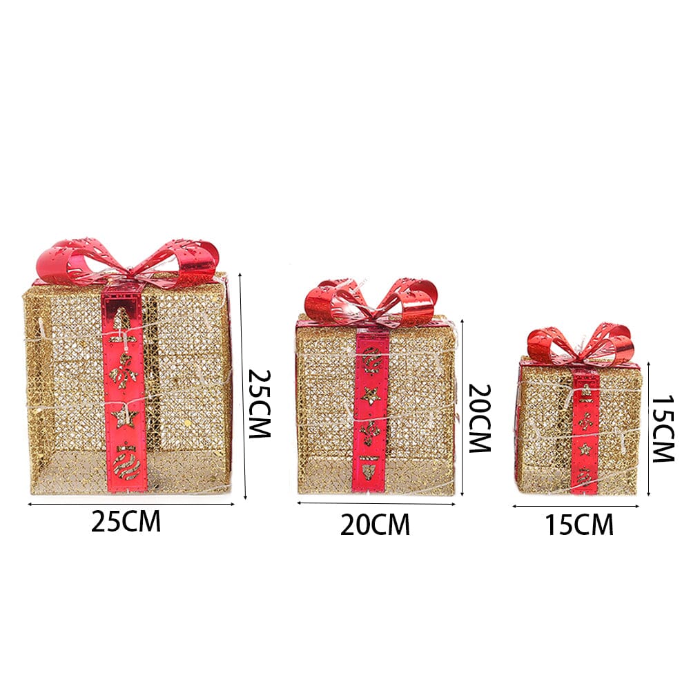 3pcs Christmas Gift Box Accessories Set with Light Strips-Golden Box Living and Home 