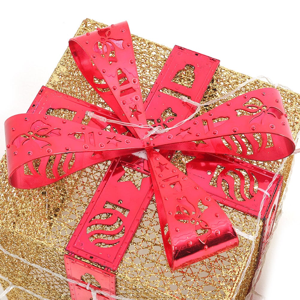3pcs Christmas Gift Box Accessories Set with Light Strips-Golden Box Living and Home 