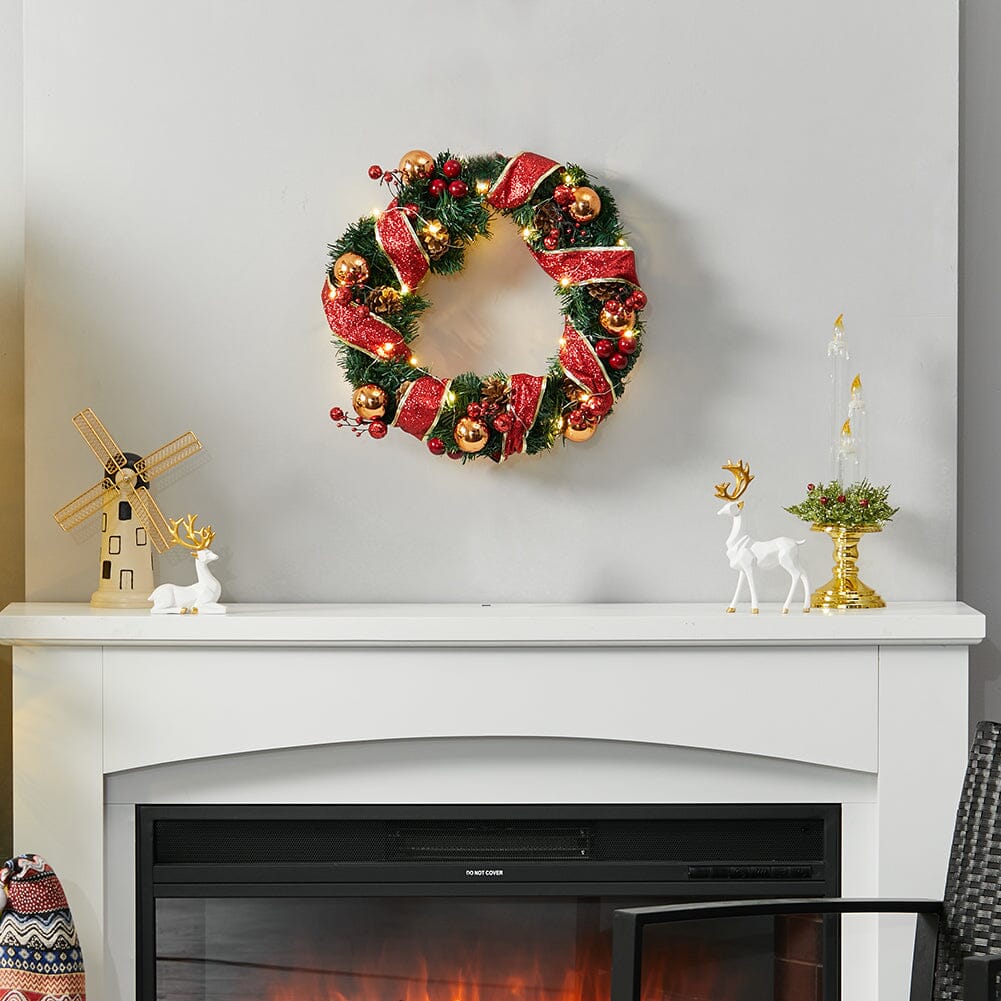 Red Wreath 30cm with 3m Light String Living and Home 