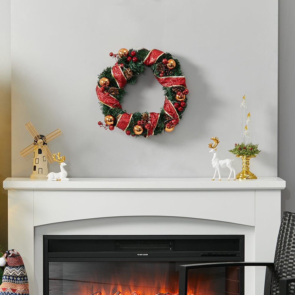 Red Wreath 30cm with 3m Light String Living and Home 